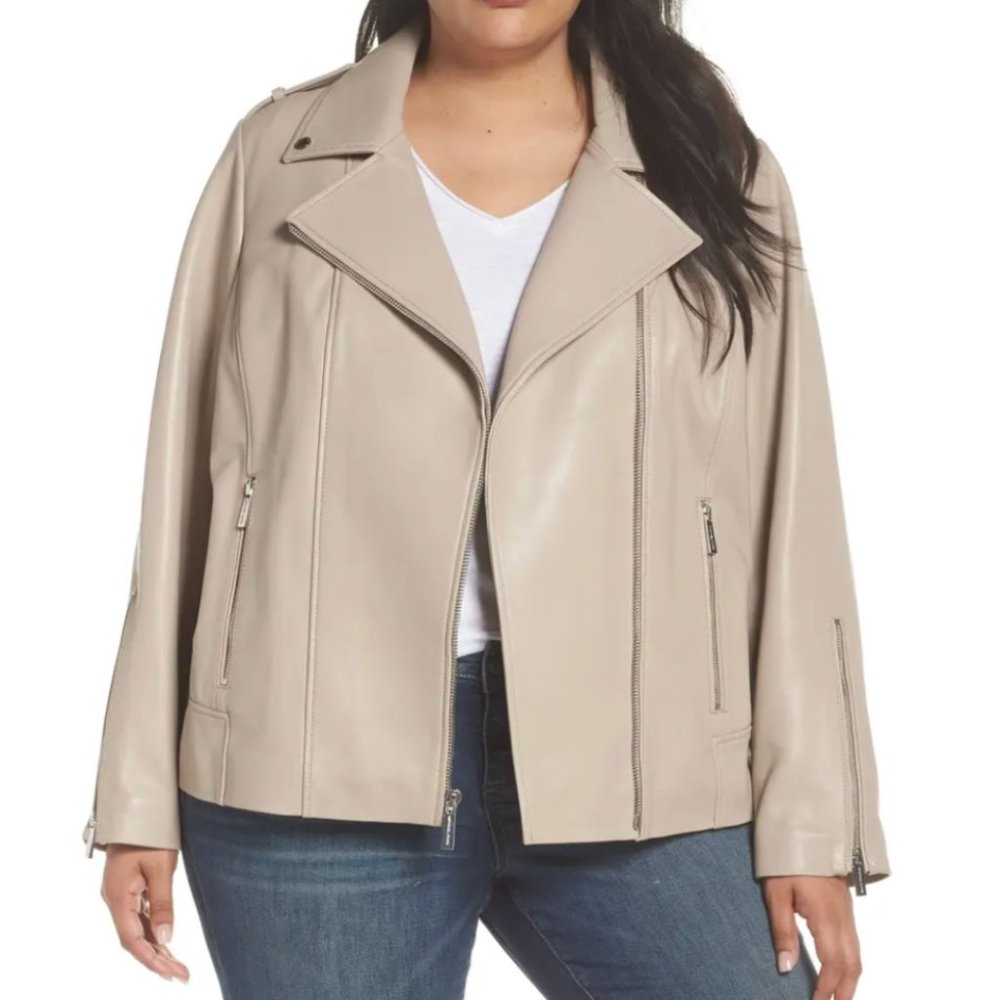 EUC Michael Kors light taupe leather moto Sz 1x